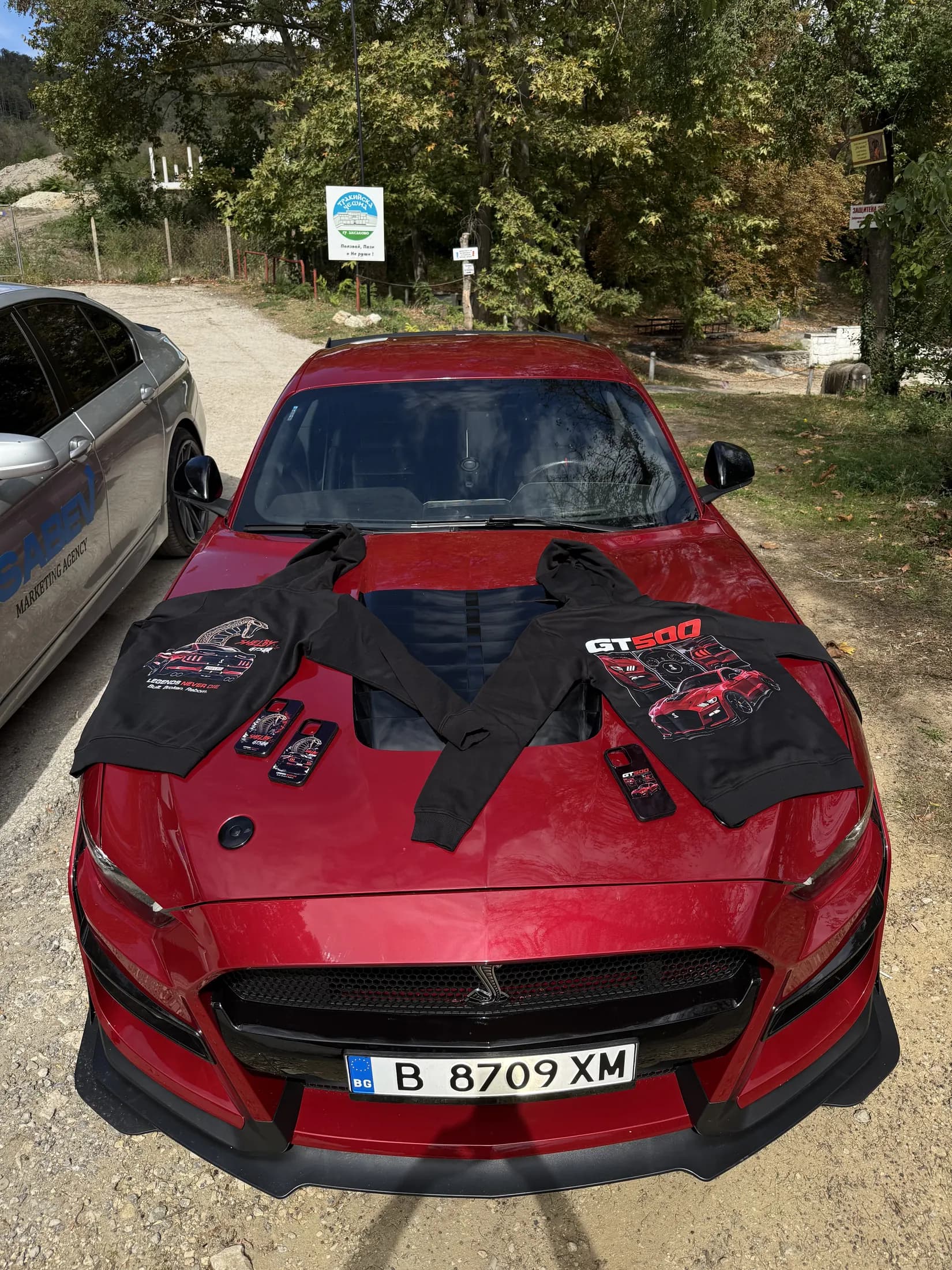 Худи Shelby GT500 върху капака на Mustang